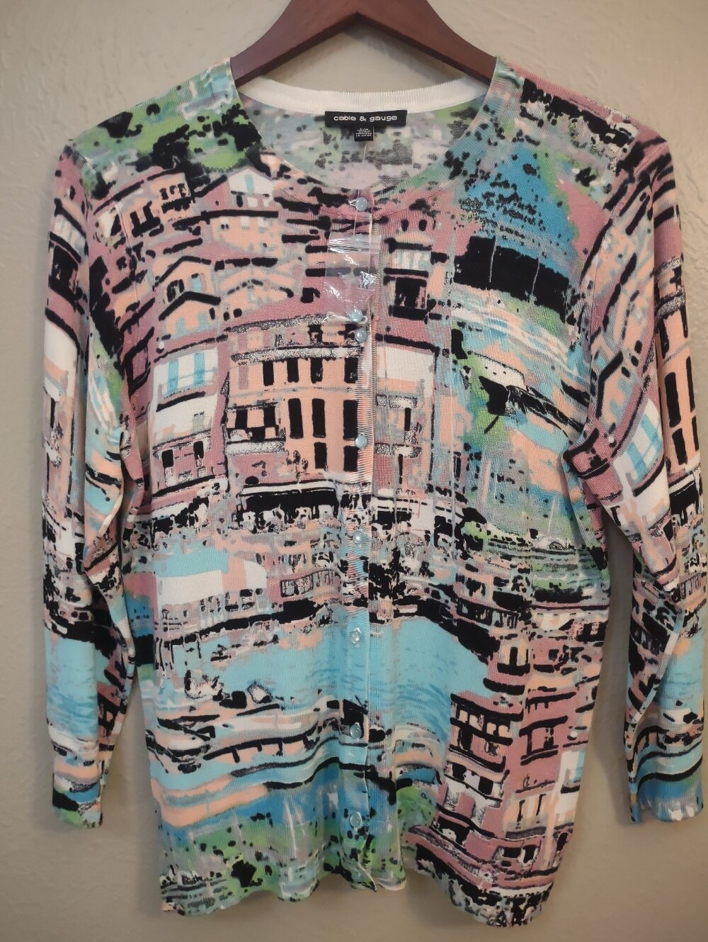 Cable & Gauge Women’s Size Large Coastal Print Button Front Cardigan - Picture 6 of 10